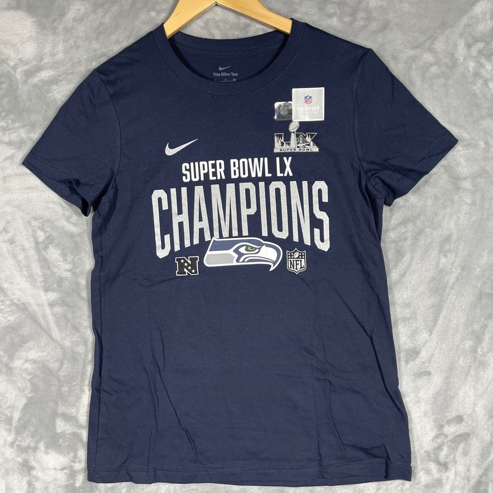 Nike Seattle Seahawks Super Bowl XLVIII Champions  Blue Graphic T-Shirt S NEW